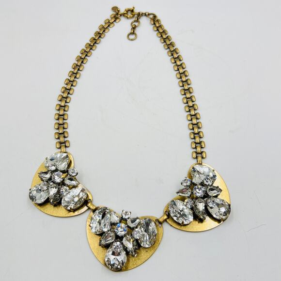 J.Crew Gold Tone Crystal Cluster Statement Necklace Glamorous Runway Maximalist - Picture 6 of 9